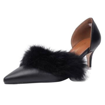 Oasap Solid Color Faux Fur Pointed Toe Pumps