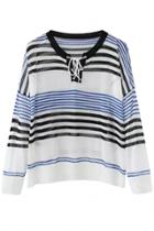 Oasap Horizontal Striped Neck-tie Sweater