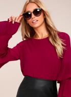 Oasap Round Neck Flounce Sleeve Solid Color Chiffon Blouse
