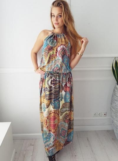 Oasap Bohemian Halter Off Shoulder Sleeveless Print Maxi Dress