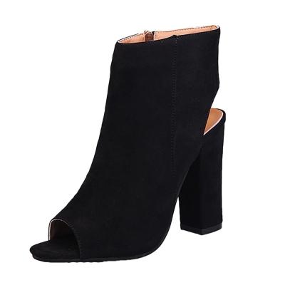 Oasap Peep Toe Side Zipper Block Heels Boots