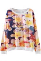 Oasap Charming Floral Letters Printed Sweatshirt
