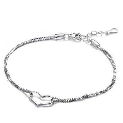 Oasap Double 925 Sterling Silver Adjustable Heart Bracelet