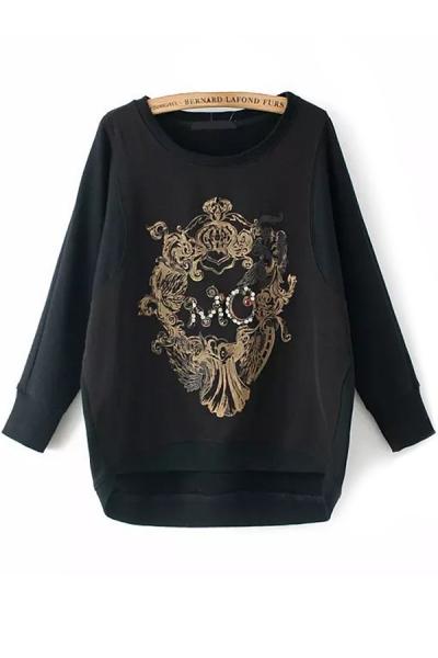 Oasap Beaded Wreath Loose Sweatshirt