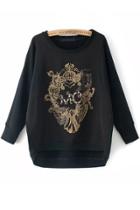Oasap Beaded Wreath Loose Sweatshirt