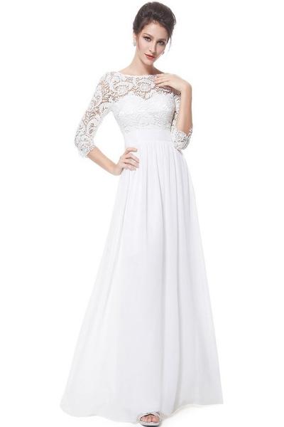Oasap Women's Lace Paneled Long Sleeve Floor Length Evening Dress
