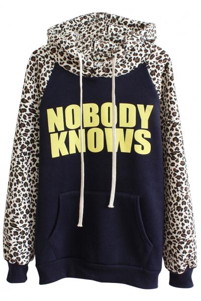 Oasap Fashion Leopard Printing Graphic Drawstring Hoodie