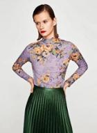 Oasap Stand Collar Long Sleeve Floral Printed Blouse