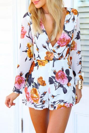 Oasap Charming Floral Printed V Neck Rompers