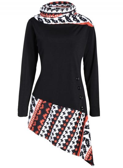 Oasap Turtleneck Long Sleeve Asymmetric Design Pullover Sweatshirt