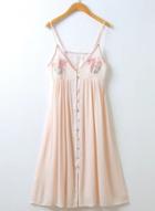 Oasap Fashion Spaghetti Strap V Neck Sleeve Floral Embroidery Pleated Dress