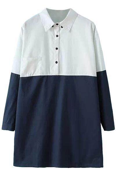 Oasap Color Block White Navy Shirt Dress