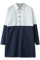 Oasap Color Block White Navy Shirt Dress