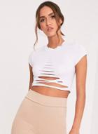 Oasap Short Sleeve Ripped Solid Crop Top