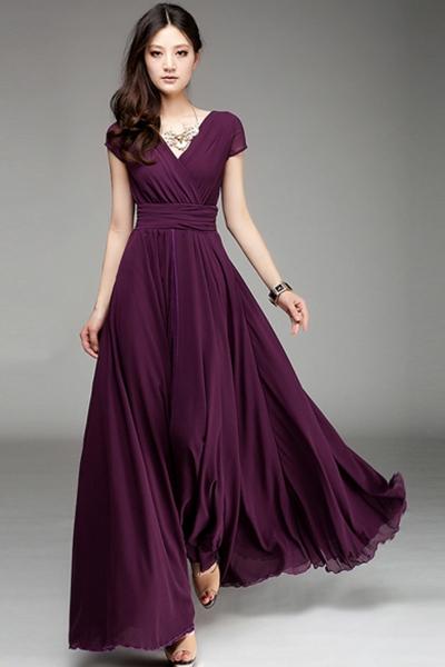 Oasap Elegant Surplice V Neckline Maxi Chiffon Dress