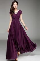Oasap Elegant Surplice V Neckline Maxi Chiffon Dress