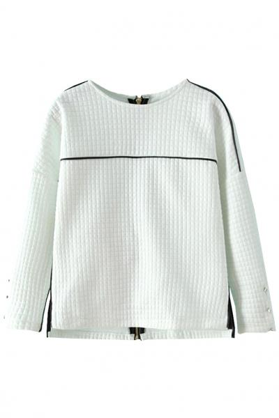 Oasap Fashion Simple White Textured Sweatshirt