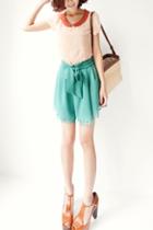 Oasap Lace-up High Waistline Cut-out Hemline Shorts