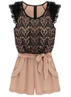 Oasap Women's Floral Lace Paneled Tie Waist Romper