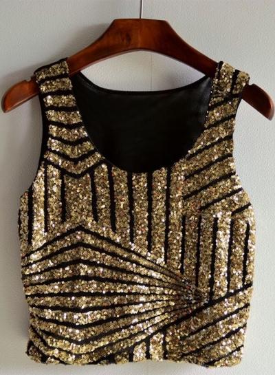 Oasap Sleeveless Club Sequins Short Tank