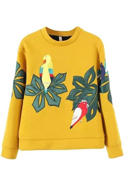Oasap Fashion Embroidered Parrot Print Sweatshirt