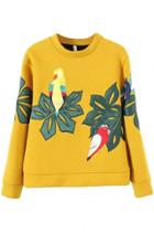 Oasap Fashion Embroidered Parrot Print Sweatshirt