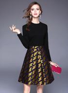 Oasap Fashion Long Sleeve Patchwork A-line Party Dress