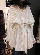 Oasap Fashion Striped Long Sleeve Shirt Dress With Belt