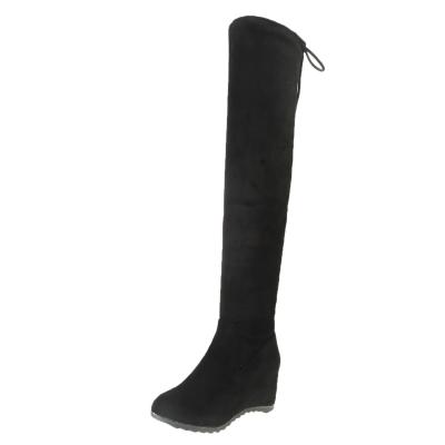 Oasap Suede Solid Color Wedge Heels Lace Up Over-the-knee Boots