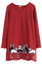 Oasap Whimsical Cat Print Long Tunic Sweatshirt