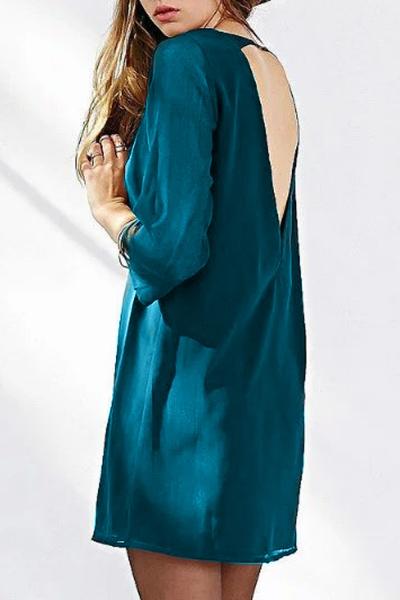 Oasap Simple Deep V Cut-out Back Chiffon Dress