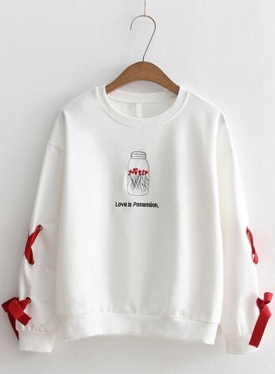 Oasap Cartoon Lace-up Pullover Sweatshirt