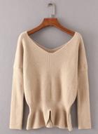Oasap Deep V Neck Long Sleeve Solid Color Sweater