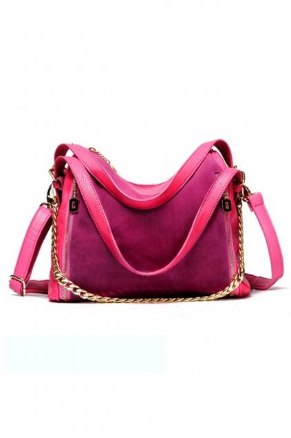 Oasap Chic Suede Panel Zipped Shoulder Bag