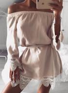 Oasap Solid Color Slash Neck Lace Panel Off Shoulder Dress