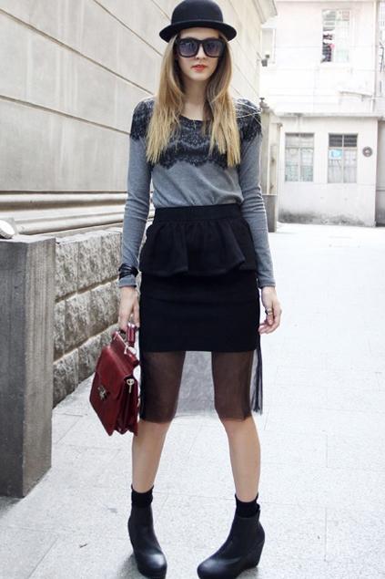 Oasap Double-layer Hip Hugging Flouncing Skirt