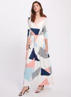Oasap Round Neck Half Sleeve Geometric Print Maxi Dress