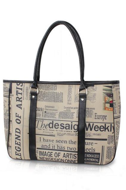 Oasap Newspaper Print Square Shoulder Bag