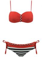 Oasap Women's Summer Beach Color Block Striped Two Piece Bikini