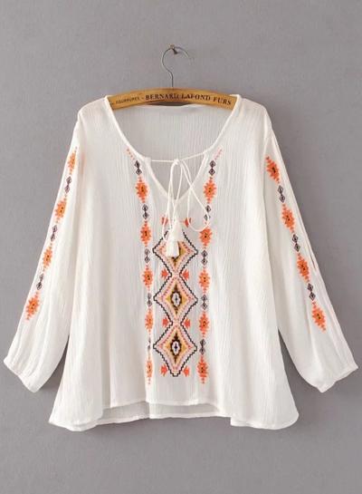Oasap V Neck Vintage Embroidery Blouse