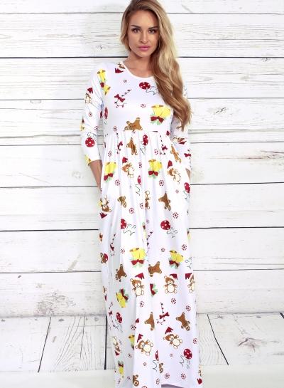 Oasap Cute Christmas Print Round Neck Long Sleeve Maxi Dress