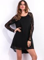 Oasap Lace Sleeve Solid Mini Dresses