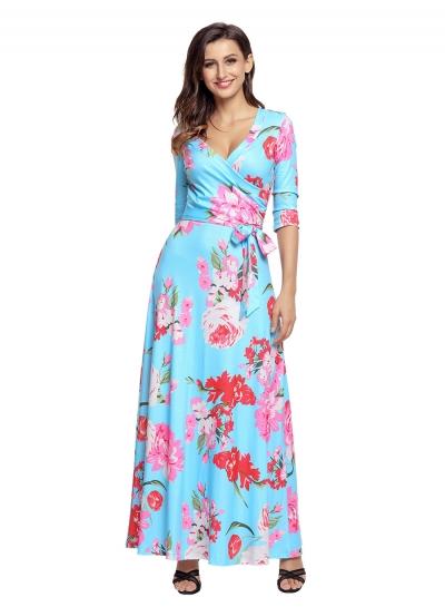 Oasap Fashion Floral Print Wrapped Long Boho Dress