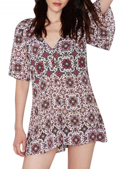 Oasap Women Fashion V-neck Backless Floral Printing Romper