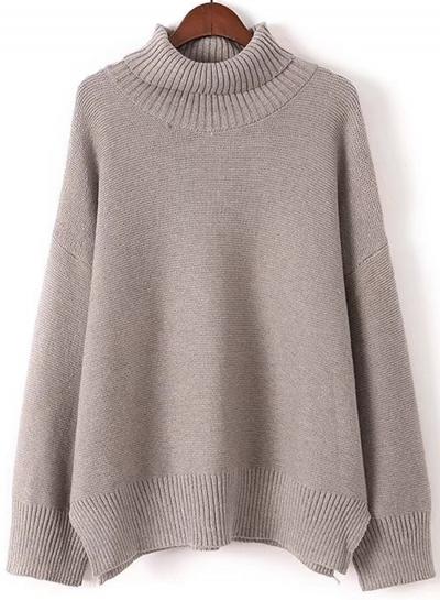 Oasap High Neck Long Sleeve Solid Loose Sweater