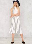 Oasap Halter Backless Striped Wide-leg Jumpsuit