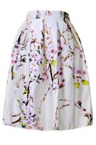 Oasap White Pleated Accent Midi Floral Bubble Skirt