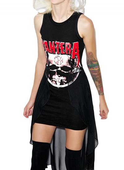 Oasap Women's Punk Style Totem Graphic Mesh Paneled Dress