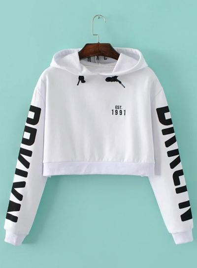 Oasap Long Sleeve Letters Printed Short Hoodies