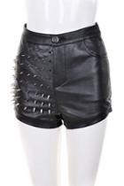 Oasap Faux Leather Spike Embellished Mini Shorts